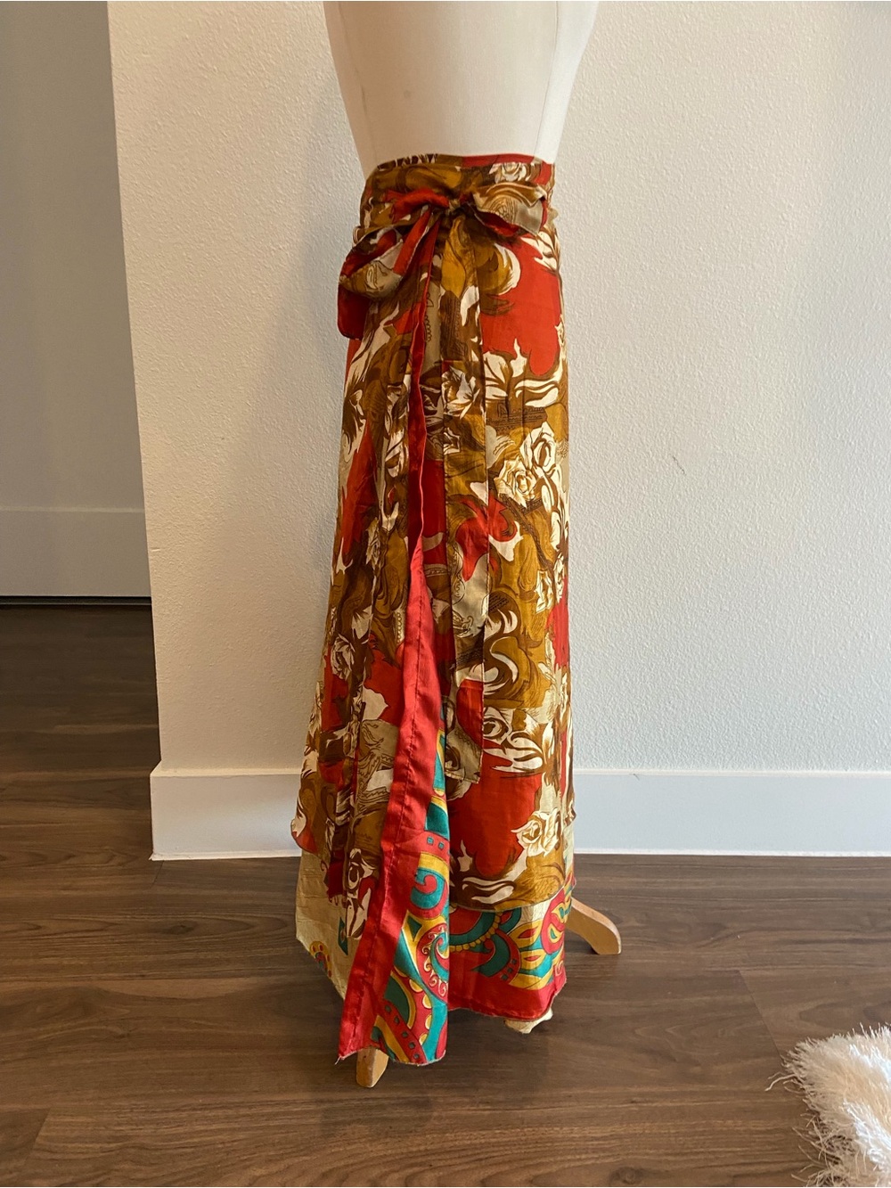 Boho Reversible Wrap Maxi Skirt in Rust, Mustard & Cream - Picture 2 of 7